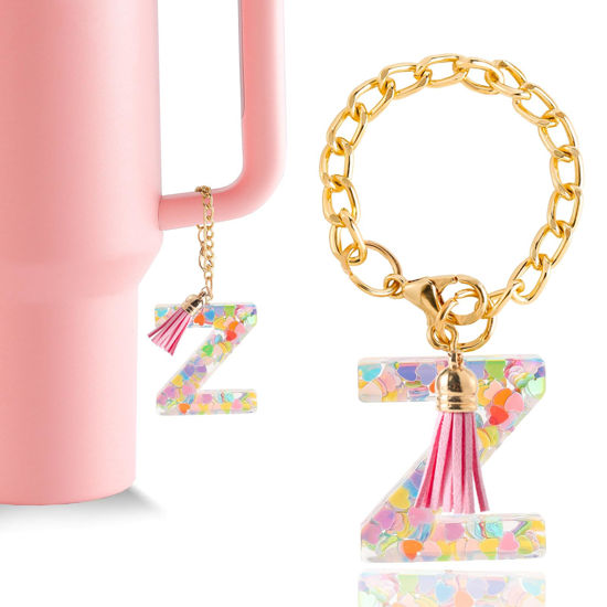 Picture of Letter Charm Accessories for Stanley Cup 1 PCS Cute Initial Keychain Handle Charm for Stanley Tumbler for Women Pink Letter Z