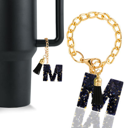 Picture of Letter Charm Accessories for Stanley Cup 1 PCS Cute Initial Keychain Handle Charm for Stanley Tumbler for Women Black Letter M