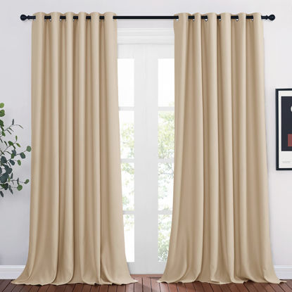 Picture of NICETOWN Blackout Curtains and Drapes for Window 95" L - Triple Weave Energy Saving Thermal Insulated Solid Grommet Blackout Panels for Patio (80" Wide per Panel, 2 Panels, Biscotti Beige)
