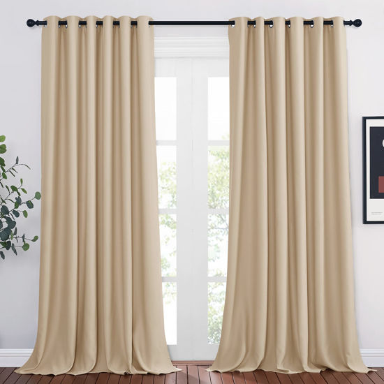Picture of NICETOWN Blackout Curtains and Drapes for Window 95" L - Triple Weave Energy Saving Thermal Insulated Solid Grommet Blackout Panels for Patio (80" Wide per Panel, 2 Panels, Biscotti Beige)