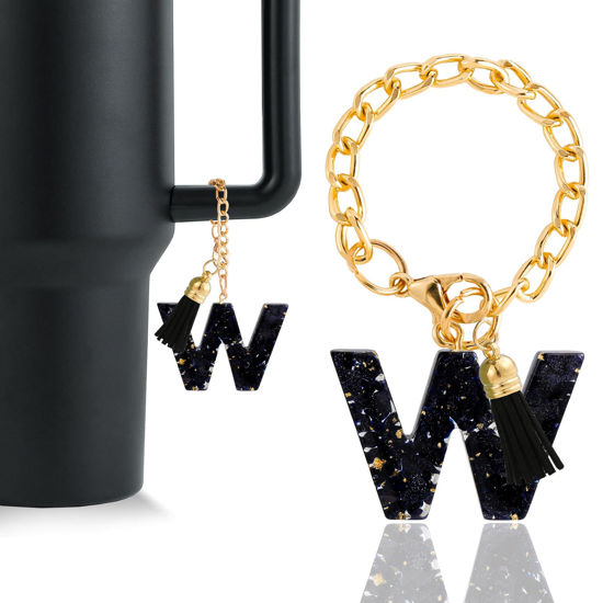 Picture of Letter Charm Accessories for Stanley Cup 1 PCS Cute Initial Keychain Handle Charm for Stanley Tumbler for Women Black Letter W