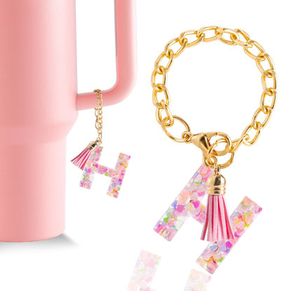 Picture of Letter Charm Accessories for Stanley Cup 1 PCS Cute Initial Keychain Handle Charm for Stanley Tumbler for Women Pink Letter H