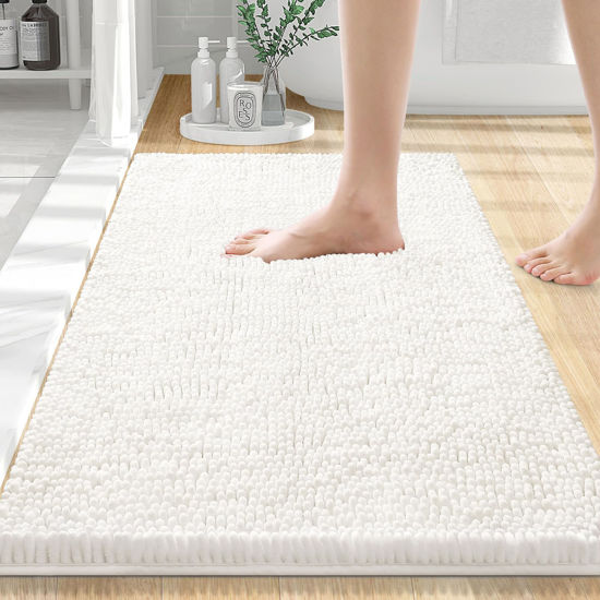 Picture of Smiry Luxury Chenille Bathroom Rugs 30x20, Extra Soft and Absorbent Shaggy Bath Mat, Machine Washable, Non-Slip Plush Carpet Runner for Tub, Shower, and Floor, Home Decor Accessories, Ivory