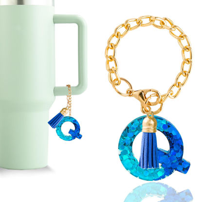 Picture of Letter Charm Accessories for Stanley Cup 1 PCS Cute Initial Keychain Handle Charm for Stanley Tumbler for Women Blue Letter Q