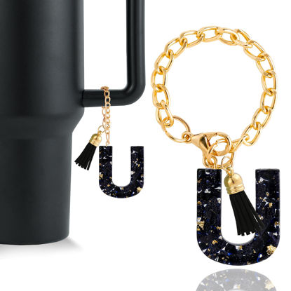 Picture of Letter Charm Accessories for Stanley Cup 1 PCS Cute Initial Keychain Handle Charm for Stanley Tumbler for Women Black Letter U