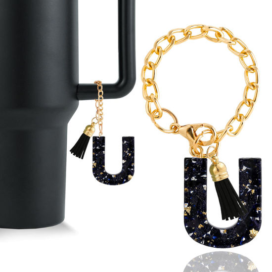 Picture of Letter Charm Accessories for Stanley Cup 1 PCS Cute Initial Keychain Handle Charm for Stanley Tumbler for Women Black Letter U