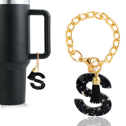 Picture of Letter Charm Accessories for Stanley Cup 1 PCS Cute Initial Keychain Handle Charm for Stanley Tumbler for Women Black Letter S