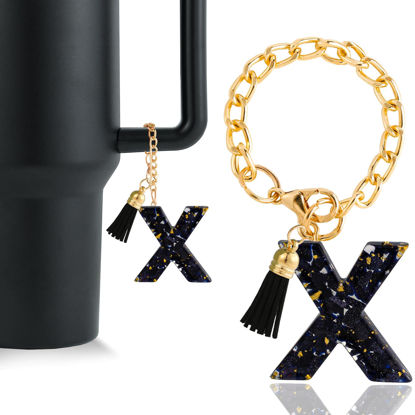 Picture of Letter Charm Accessories for Stanley Cup 1 PCS Cute Initial Keychain Handle Charm for Stanley Tumbler for Women Black Letter X