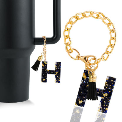 Picture of Letter Charm Accessories for Stanley Cup 1 PCS Cute Initial Keychain Handle Charm for Stanley Tumbler for Women Black Letter H
