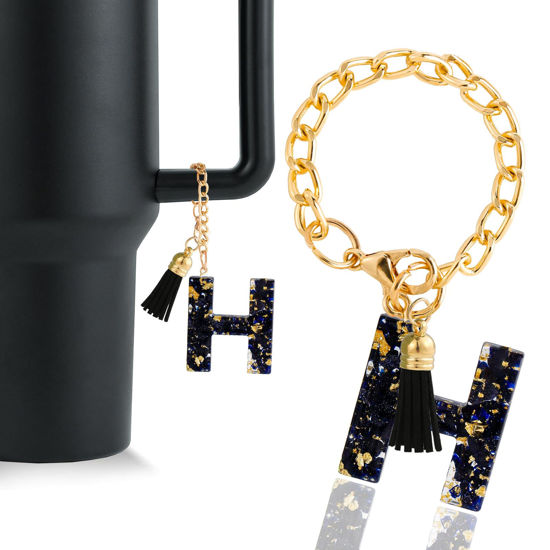 Picture of Letter Charm Accessories for Stanley Cup 1 PCS Cute Initial Keychain Handle Charm for Stanley Tumbler for Women Black Letter H