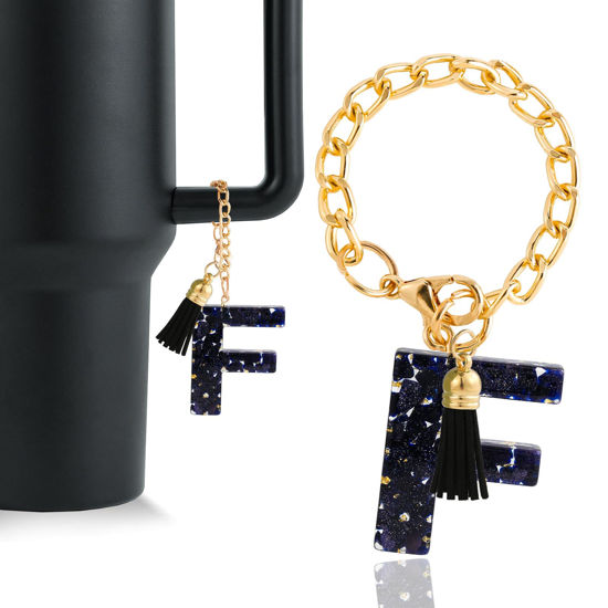 Picture of Letter Charm Accessories for Stanley Cup 1 PCS Cute Initial Keychain Handle Charm for Stanley Tumbler for Women Black Letter F