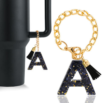 Picture of Letter Charm Accessories for Stanley Cup 1 PCS Cute Initial Keychain Handle Charm for Stanley Tumbler for Women Black Letter A