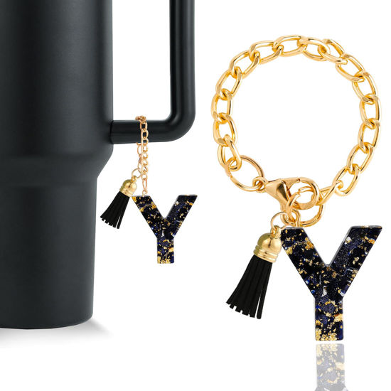Picture of Letter Charm Accessories for Stanley Cup 1 PCS Cute Initial Keychain Handle Charm for Stanley Tumbler for Women Black Letter Y