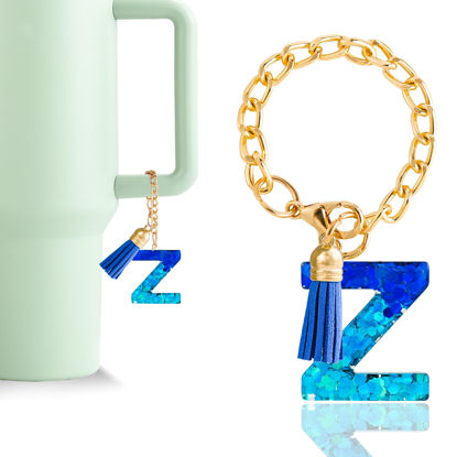 Picture of Letter Charm Accessories for Stanley Cup 1 PCS Cute Initial Keychain Handle Charm for Stanley Tumbler for Women Blue Letter Z