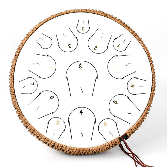 Picture of Steel Tongue Drum, 14 Inch 15 Note Hand Pan Drum, Tongue Drum Instrument with Music Book, Steel Handpan Drum Mallets and Carry Bag, C Major, Handpan Drum for adults (White)
