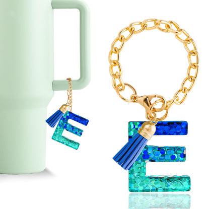 Picture of Letter Charm Accessories for Stanley Cup 1 PCS Cute Initial Keychain Handle Charm for Stanley Tumbler for Women Blue Letter E