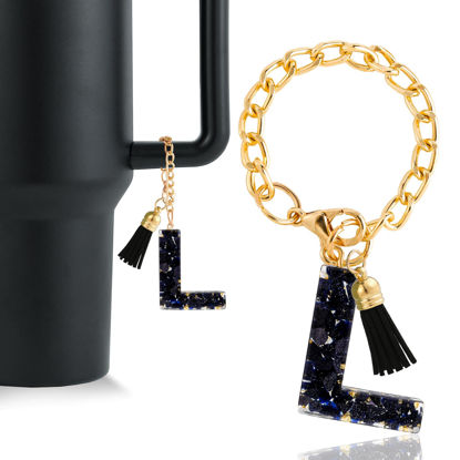 Picture of Letter Charm Accessories for Stanley Cup 1 PCS Cute Initial Keychain Handle Charm for Stanley Tumbler for Women Black Letter L
