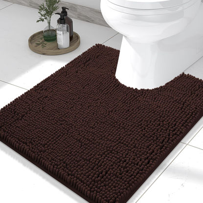 Picture of Smiry Luxury Chenille Toilet Rugs U-Shaped 24x20, Soft Absorbent Non-Slip Contour Bathroom Rugs for Toilet, Machine Washable Contoured Bath Mats, Brown