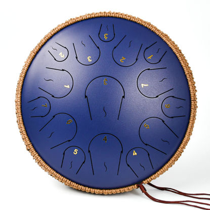 Picture of Steel Tongue Drum - 14 Inches 15 Notes Tongue Drum - Hand Pan Drum with Music Book, Handpan Drum Mallets and Carry Bag, C Major (Deep Blue)