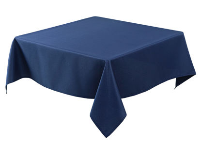 Picture of Biscaynebay Textured Fabric Tablecloths 60 X 60 Inches Square, Navy Water Resistant Tablecloths for Dining, Kitchen, Wedding and Parties etc. Machine Washable