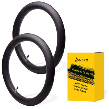 Picture of (2-Pack) 100/90-19 (4.10 x 19) Heavy-Duty Motorcycle Inner Tubes - 3mm Thick Butyl Rubber Inner Tubes - Pinch and Puncture-Resistant Tubes - TR4 Valve Stems - Designed for Off-Road and Motocross Tires