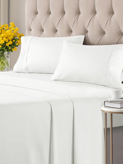 Picture of Twin XL 4 Piece Sheet Set - Breathable & Cooling Bed Sheets - Hotel Luxury Sheets for Women, Men, Kids & Teens - Sheets w/ Deep Pockets & Easy Fit - Soft & Wrinkle Free - Twin XL Antique White Sheets