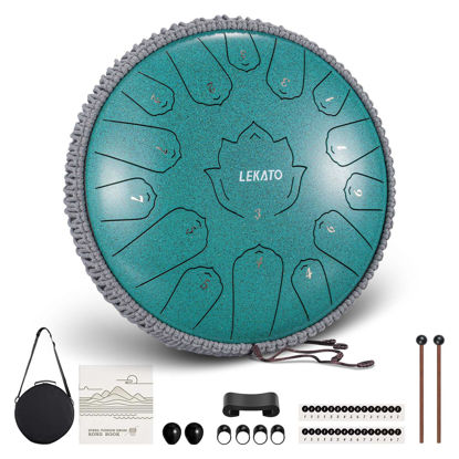 Picture of LEKATO Steel Tongue Drum 13 Inch 15 Notes Steel Drum C Key Beginner/Professional Handpan Drum Percussion for Meditation Yoga Musical Education, Best Gift for Familes/Friends