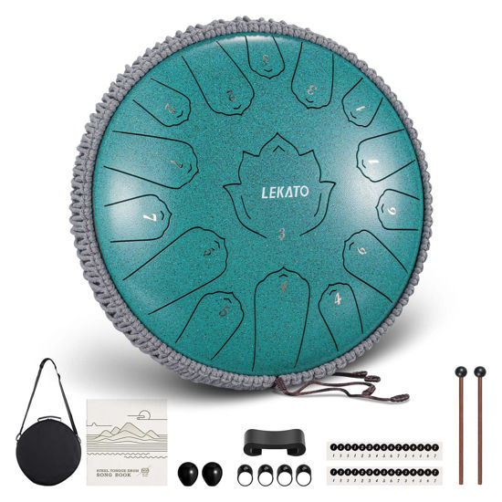 Picture of LEKATO Steel Tongue Drum 13 Inch 15 Notes Steel Drum C Key Beginner/Professional Handpan Drum Percussion for Meditation Yoga Musical Education, Best Gift for Familes/Friends