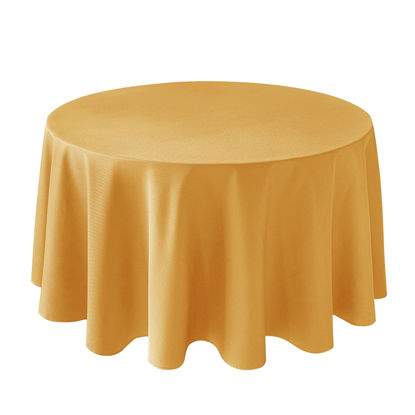 Picture of Biscaynebay Fall Tablecloth Textured Fabric Round Tablecloths 70", Fall Gold Thanksgiving Autumn Harvest Water Resistant Fabric Tablecloths for Kitchen, Dining, Wedding, Parties Machine Washable