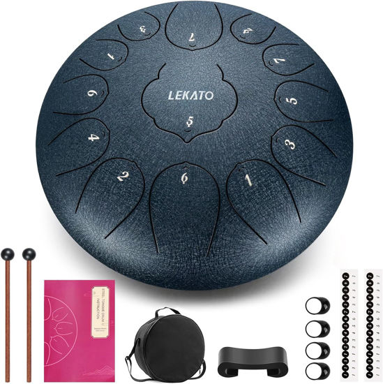 Picture of LEKATO Steel Tongue Drum 12 Inch 13 Tones, Rain Drum for Outside Beginner Handpan Drum Percussion for Meditation Yoga Musical Education, Best Gift for Family/Friends