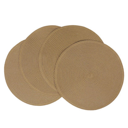 Picture of SHACOS Round Placemats Set of 4 Woven Braided Kitchen Table Placemats 15 inch Round Place Mats Washable Table Mats Indoor Outdoor, Brown