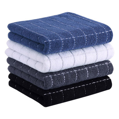 Picture of Homaxy 100% Cotton Terry Kitchen Towels(Multiple Color, 13 x 28 inches), Checkered Designed, Soft and Super Absorbent Dish Towels, 4 Pack