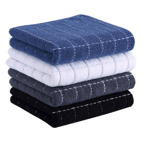Picture of Homaxy 100% Cotton Terry Kitchen Towels(Multiple Color, 13 x 28 inches), Checkered Designed, Soft and Super Absorbent Dish Towels, 4 Pack