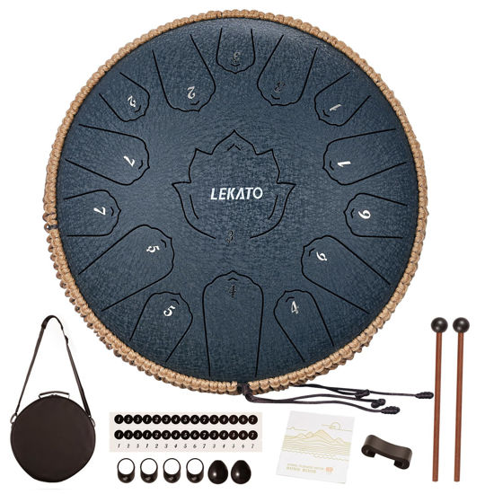 Picture of LEKATO Steel Tongue Drum 13 Inch 15 Notes Steel Drum C Key Beginner/Professional Handpan Drum Percussion for Meditation Yoga Musical Education, Best Gift for Familes/Friends