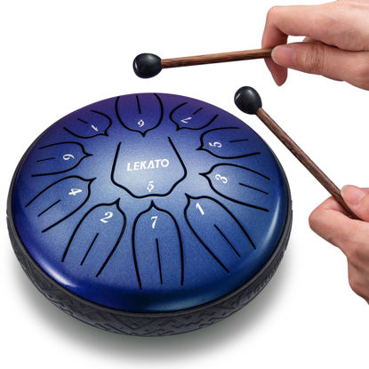 Picture of LEKATO Steel Tongue Drum 6 Inch 11 Notes, Steel Drum D Major Beginner Drum Percussion for Musical Education Zen Meditation Yoga,Best Gift for Families/Friends
