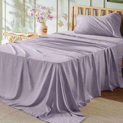 Picture of Bedsure Twin XL Sheet Sets Dorm Bedding - Soft Extra Long Twin Bed Sheets, 3 Pieces Hotel Luxury Lavender Sheets Twin XL, Easy Care Microfiber Sheet Set