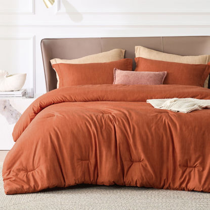 Picture of Bedsure Queen Comforter Set - Burnt Orange Soft Bedding for All Seasons, Cationic Dyed Bed Set, 3 Pieces, 1 Queen Size Comforter (90"x90") and 2 Pillow Shams (20"x26"+2")