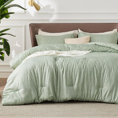 Picture of Bedsure Queen Comforter Set - Celadon Green Soft Bedding for All Seasons, Cationic Dyed Bed Set, 3 Pieces, 1 Queen Size Comforter (90"x90") and 2 Pillow Shams (20"x26"+2")