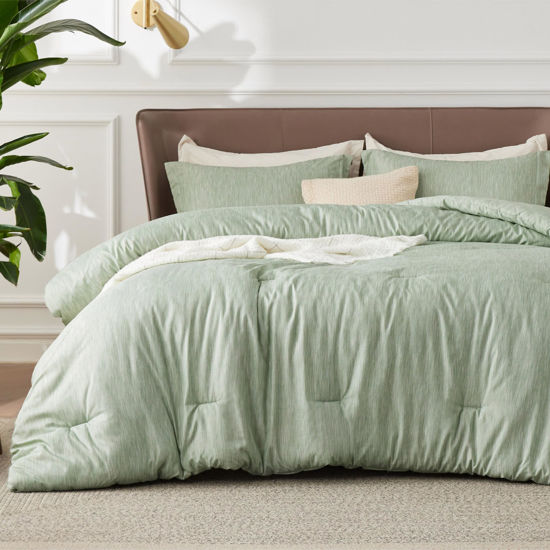 Picture of Bedsure Queen Comforter Set - Celadon Green Soft Bedding for All Seasons, Cationic Dyed Bed Set, 3 Pieces, 1 Queen Size Comforter (90"x90") and 2 Pillow Shams (20"x26"+2")