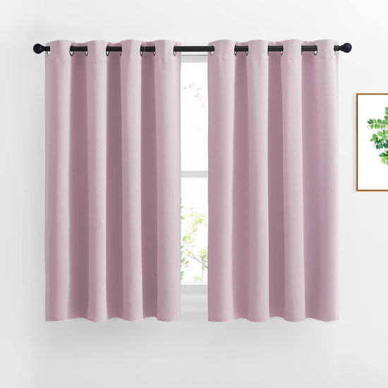 Picture of NICETOWN Blackout Curtains for Girls Room - Thermal Insulated Solid Grommet Room Darkening Curtains/Panels/Drapes for Bedroom (Lavender Pink=Baby Pink, 1 Pair, 52 by 45-Inch)