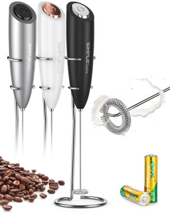 Picture of SIMPLETaste Milk Frother Handheld Battery Operated Electric Foam Maker, Drink Mixer with Stainless Steel Whisk and Stand for Cappuccino, Bulletproof Coffee, Latte