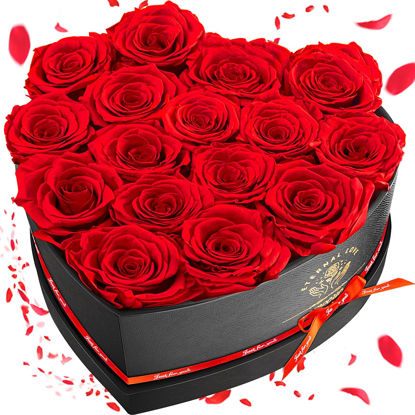 Picture of Impouo 16 Preserved Flower, Fresh Forever Roses in Heart Shape Box, Eternal Roses, Birthday Gifts for Women, Wife, Her, Mother's Day, Valentine's Day-Red Roses