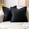 Picture of MIULEE Corduroy Pillow Covers with Splicing Set of 2 Super Soft Couch Pillow Covers Broadside Striped Decorative Textured Throw Pillows for Cushion Bed Livingroom 18 x 18 inch, Black