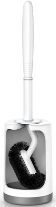 Picture of HAMITOR Toilet Bowl Brush Holder Set: Curved Design with Holder for Deep Cleaning Under Rim - Compact Hidden Scrubber for Small Space - Modern RV Bathroom Accessories - White