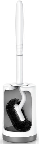 Picture of HAMITOR Toilet Bowl Brush Holder Set: Curved Design with Holder for Deep Cleaning Under Rim - Compact Hidden Scrubber for Small Space - Modern RV Bathroom Accessories - White