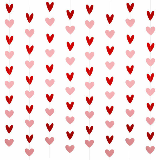 Picture of 80 Heart Garland Red & Pink- Valentines Day Decoration, Hanging Hearts, Valentines Day Banner, Hanging Valentines Garland, Valentine's Day Decorations, Large Heart Valentines（NO DIY）