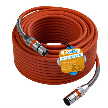 Picture of XLR to XLR Cable 100 Feet, Premium XLR Microphone Cable, Heavy Duty 22AWG OFC XLR Male to Female Cord, 3-Pin Shielded Mic Speaker Cable, Zinc Alloy Connectors, Metal Spring SR, Orange