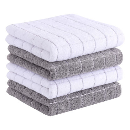 Picture of Homaxy 100% Cotton Terry Kitchen Towels(Mixed Color, 13 x 28 Inches), Checkered Designed, Soft and Super Absorbent Dish Towels, 4 Pack