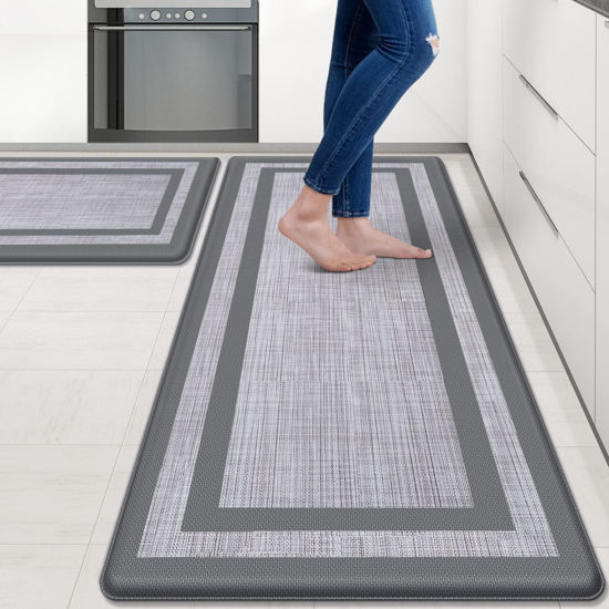 Picture of Mattitude Kitchen Mat [2 PCS] Cushioned 0.47 inch Non-Skid Waterproof Rugs Ergonomic Comfort Standing Mat for Floor, Office, Sink, Laundry, Gray and Gray