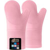 Picture of Gorilla Grip BPA-Free Soft Silicone Oven Mitts, Heat Resistant Thick Cotton Lined Cooking Mitt Set, 14.5" Extra Long Flexible Potholders Protect Hands, Kitchen Essential Waterproof Gloves, Pink